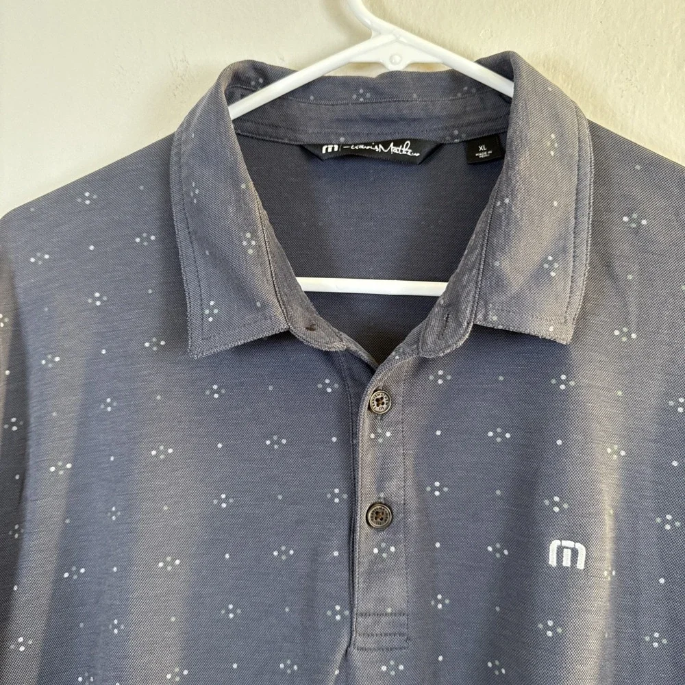 Travis Mathew Polo Shirt Mens XL Blue Pima Blend Golf Preppy Collar Armpit Stain